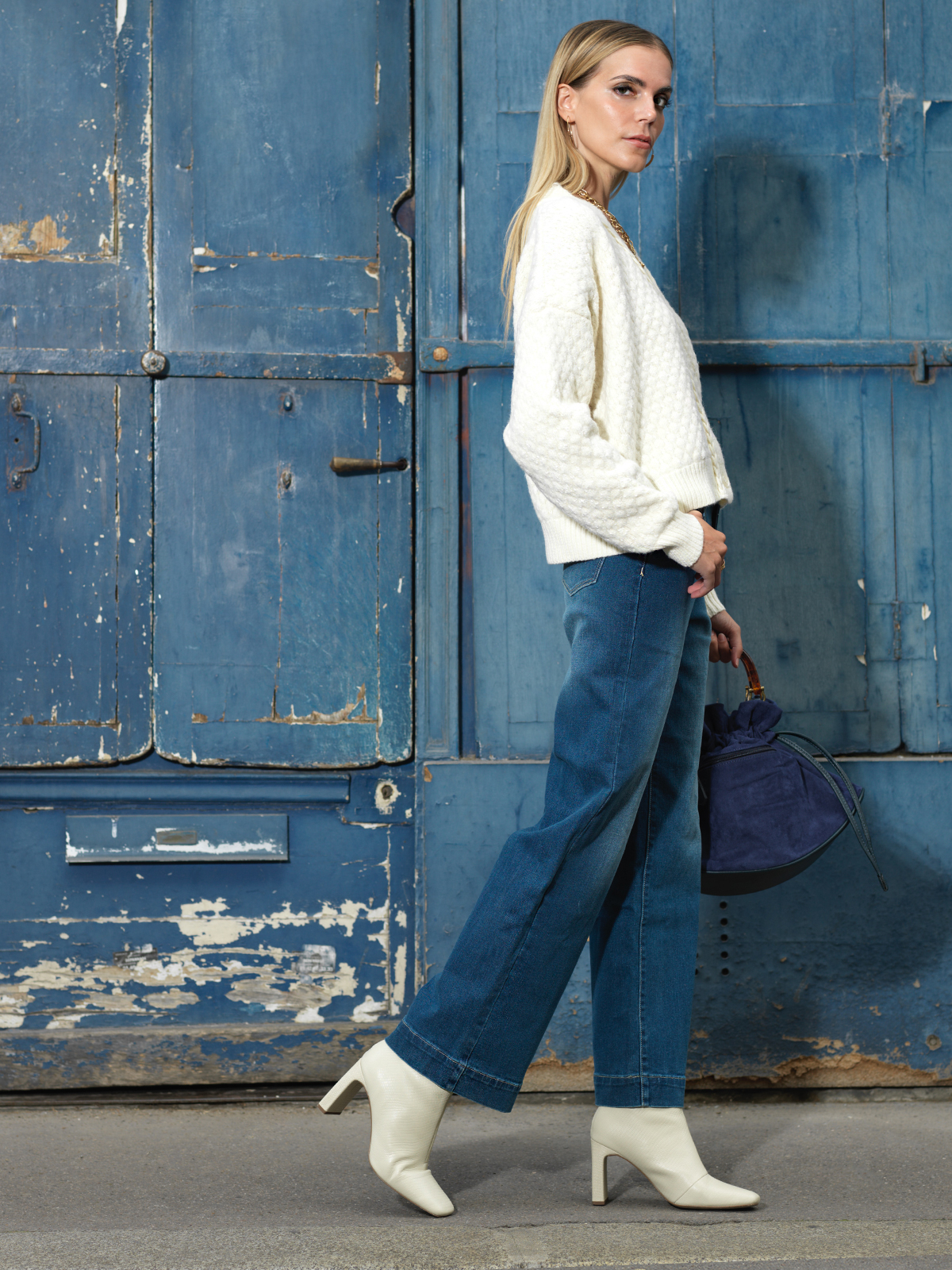 Nina Carter Bootcut damesjeans met hoge taille, Blauw (P079-5), L slank